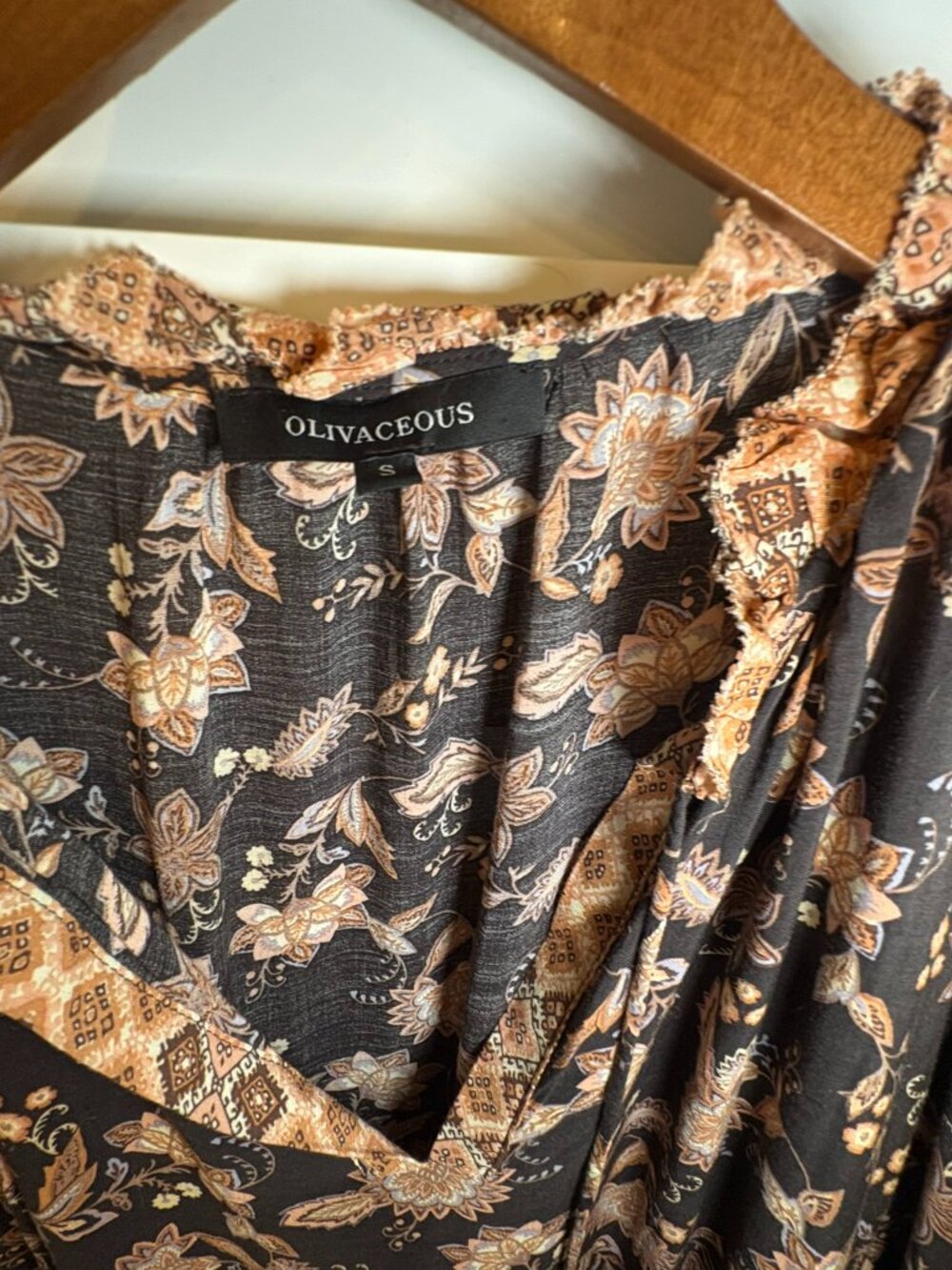 Olivaceous Prairie Floral Tiered Maxi Dress Black Boho Whimsgoth Long Sleeve S - Picture 12 of 14
